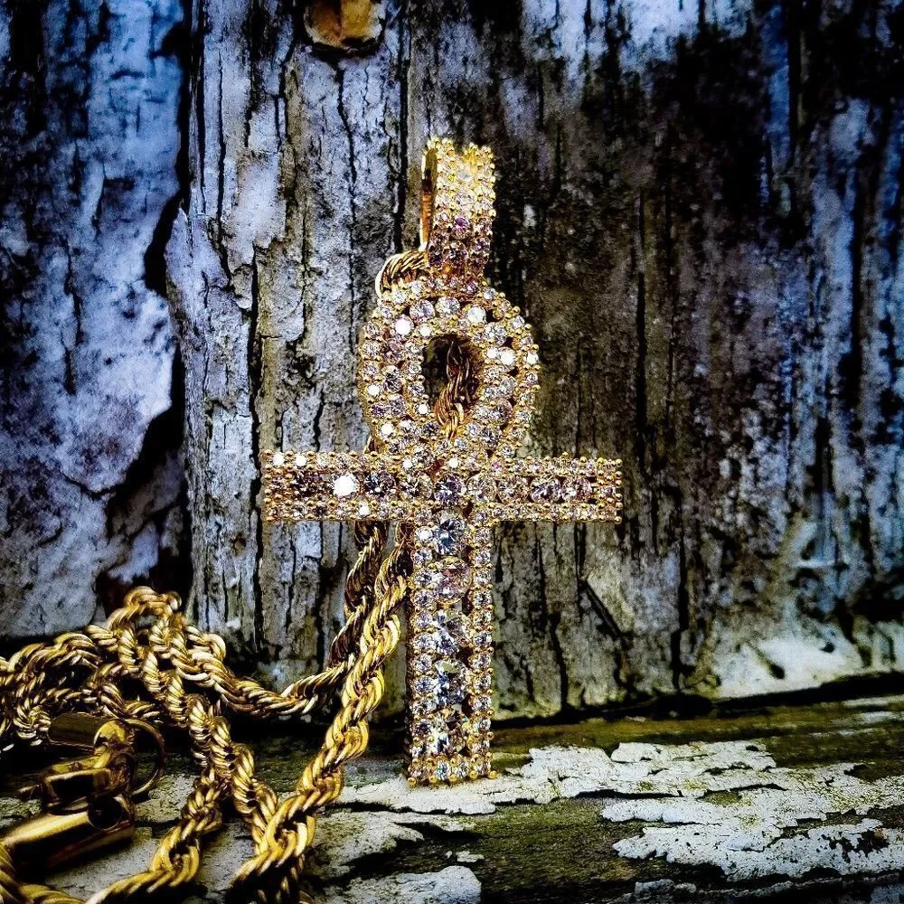 14K Gold Plated Iced Out Channel set Ankh Chain